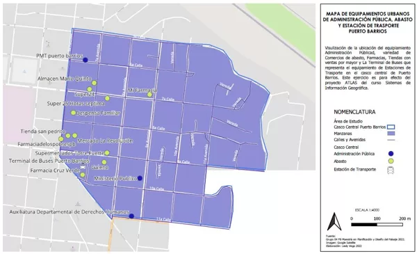 Mapa de Equipamientos Urbanos Administración Pública, Abasto y Trasporte